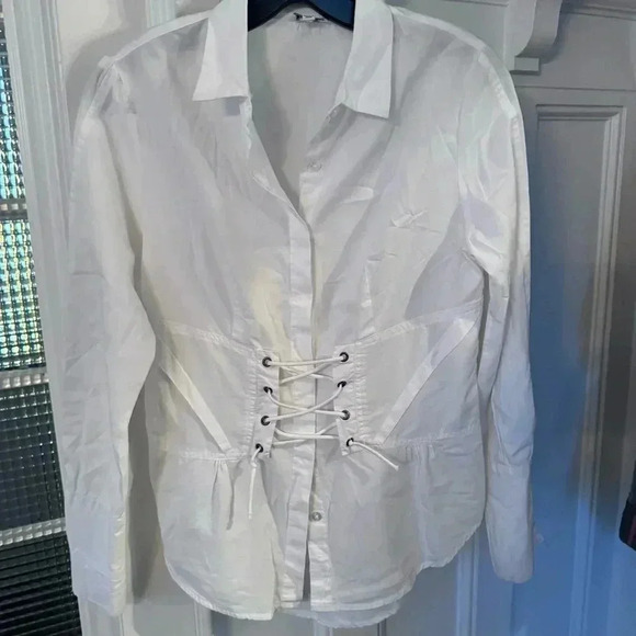 Dizzy Lizzy Women’s White Button Down Shirt Corset Style Waist Sz Small - Picture 10 of 10